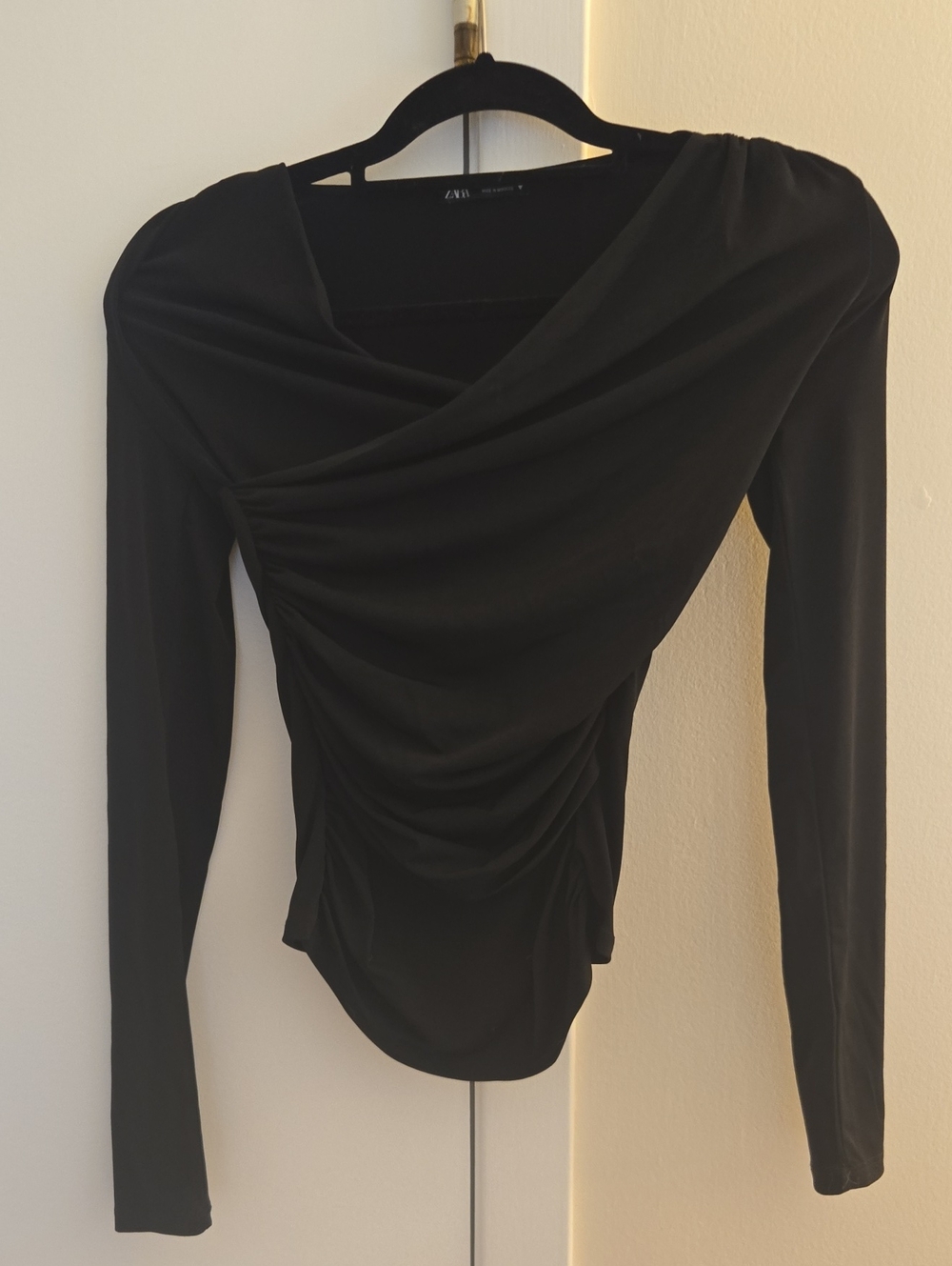Zara Black Draped Cowl Long-Sleeve Top
